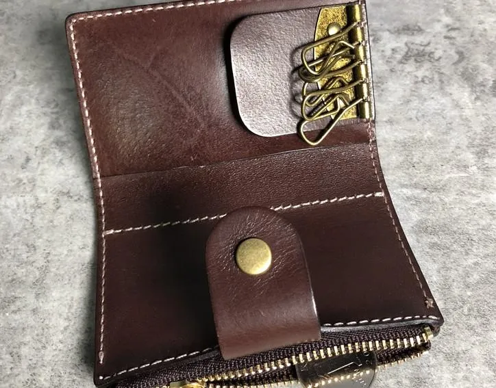Handmade Leather Mens Cool Key Wallet Car Key Change Coin Card Holder Car Key Case for Men