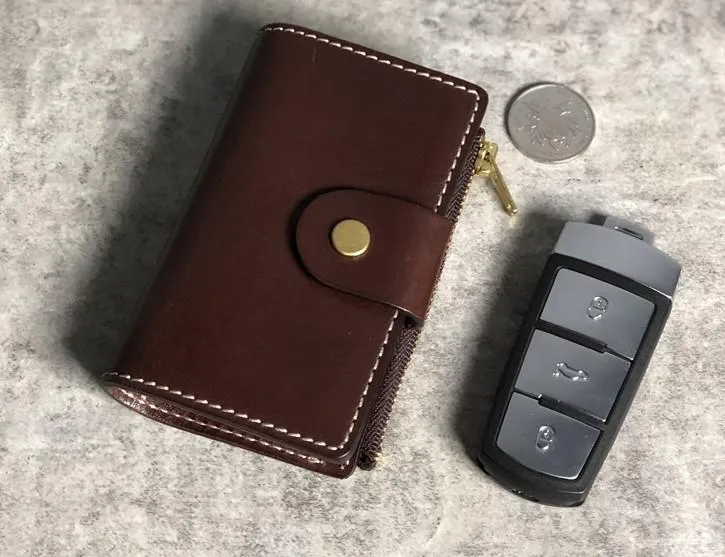 Handmade Leather Mens Cool Key Wallet Car Key Change Coin Card Holder Car Key Case for Men