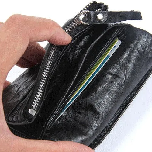 Handmade Leather Mens Cool Long Leather Wallet Trifold Clutch Wallet for Men
