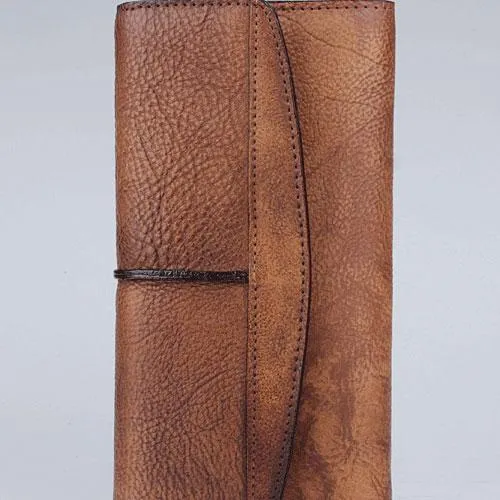Handmade Leather Mens Cool Long Leather Wallet Trifold Clutch Wallet for Men
