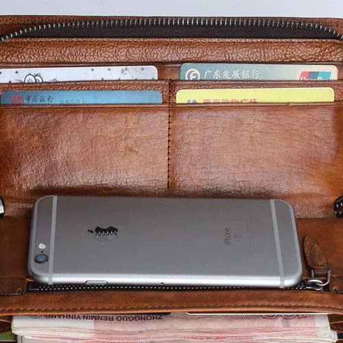 Handmade Leather Mens Cool Long Leather Wallet Zipper Phone Clutch Wallet