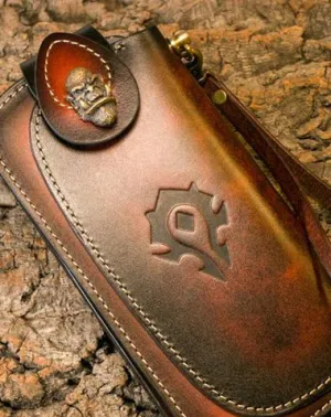 Handmade Leather Mens Cool Long World of Warcraft Leather Chain Wallet Cards Biker Trucker Wallet