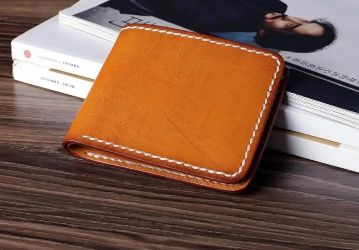 Handmade Leather Mens Cool Slim Leather Small Wallet Men Bifold billfold Wallet for Men