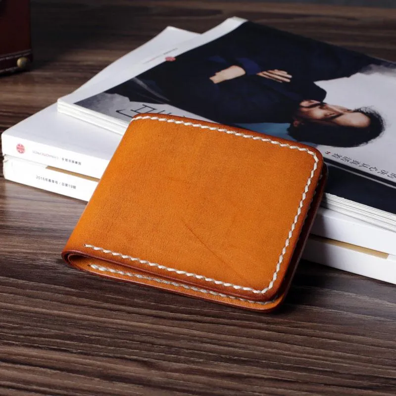 Handmade Leather Mens Cool Slim Leather Small Wallet Men Bifold billfold Wallet for Men