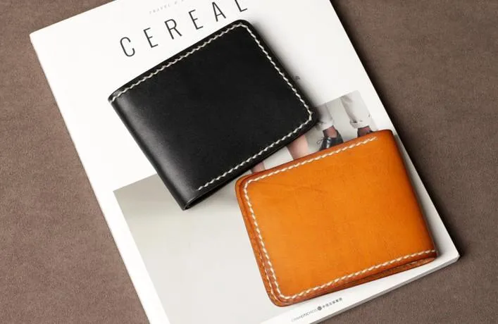 Handmade Leather Mens Cool Slim Leather Small Wallet Men Bifold billfold Wallet for Men