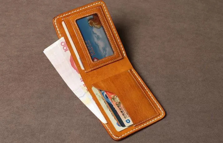 Handmade Leather Mens Cool Slim Leather Small Wallet Men Bifold billfold Wallet for Men