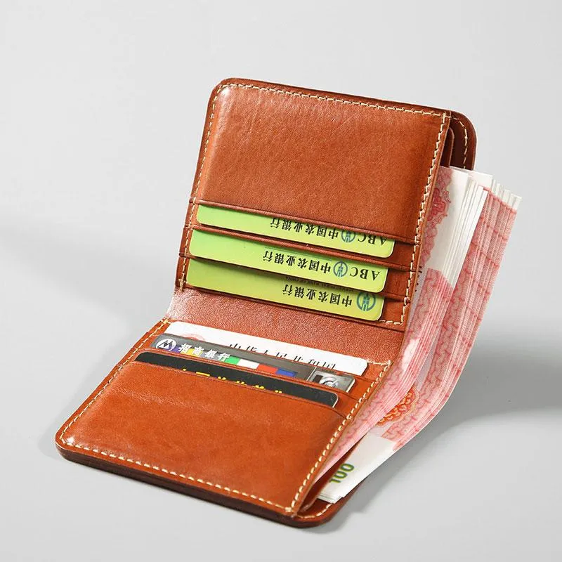 Handmade Leather Mens Slim Cool billfold Leather Wallet Men Small Wallets Bifold for Men