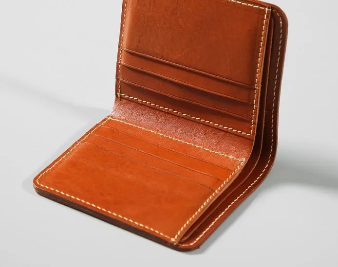 Handmade Leather Mens Slim Cool billfold Leather Wallet Men Small Wallets Bifold for Men
