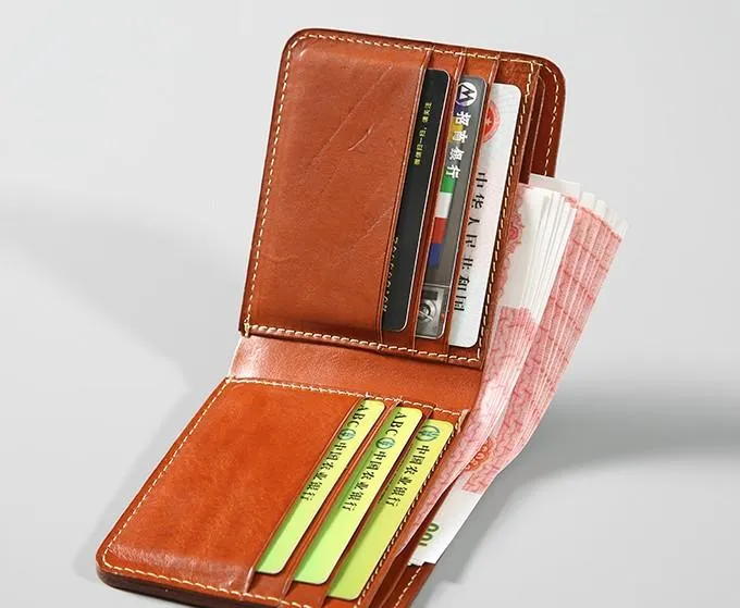 Handmade Leather Mens Slim Cool billfold Leather Wallet Men Small Wallets Bifold for Men