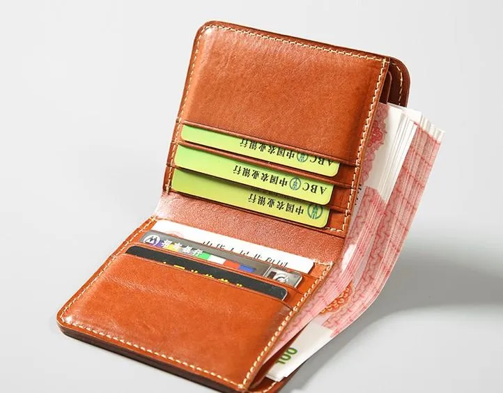 Handmade Leather Mens Slim Cool billfold Leather Wallet Men Small Wallets Bifold for Men