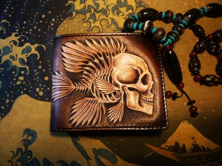 Handmade Leather Praying Tooled Mens billfold Wallet Cool Leather Wallet Slim Wallet for Men