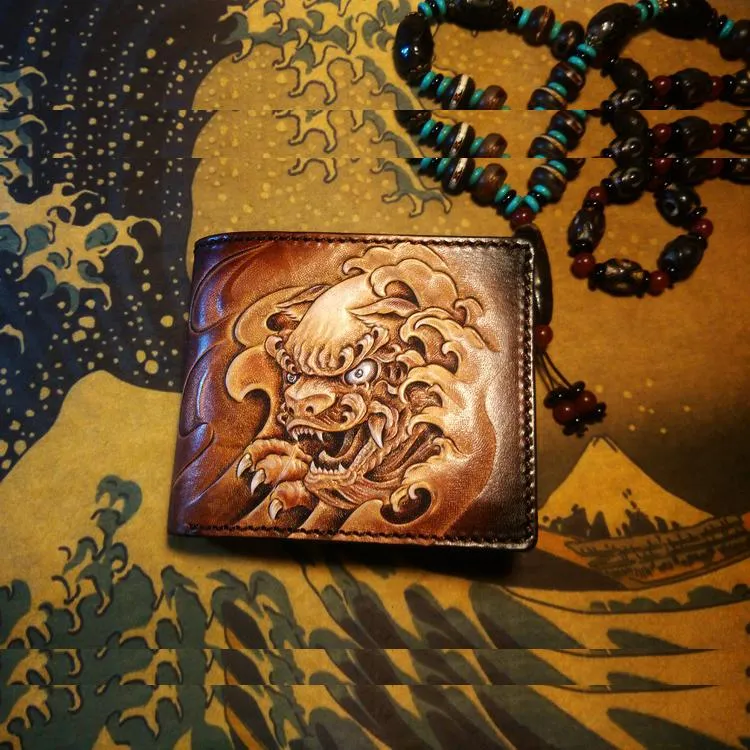 Handmade Leather Praying Tooled Mens billfold Wallet Cool Leather Wallet Slim Wallet for Men