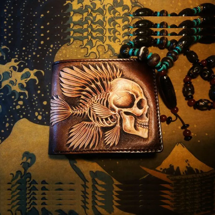 Handmade Leather Praying Tooled Mens billfold Wallet Cool Leather Wallet Slim Wallet for Men