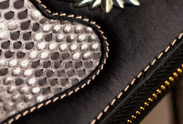 Handmade leather raw python skin biker wallet Cool long chain wallet for men
