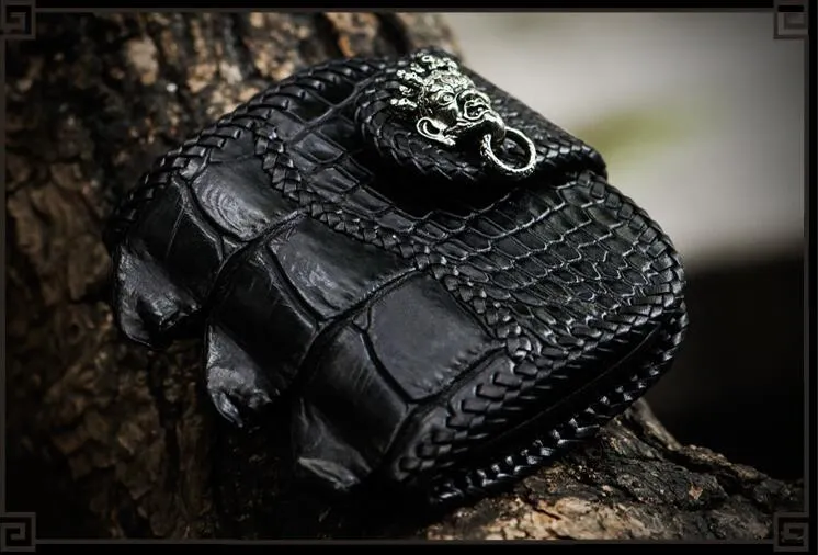Handmade Leather Small Tooled Mens billfold Wallets Cool Chain Wallet Biker Wallet for Men