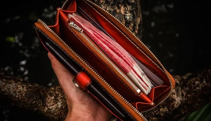 Handmade Leather Tibetan Mens Chain Biker Wallets Cool Leather Wallet Long Clutch Wallets for Men