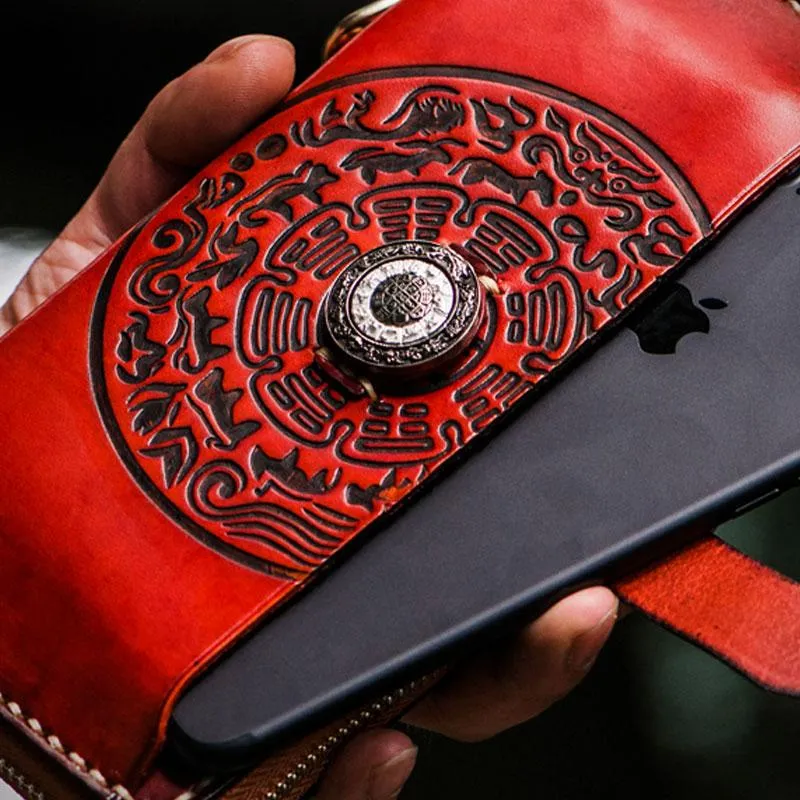 Handmade Leather Tibetan Mens Chain Biker Wallets Cool Leather Wallet Long Clutch Wallets for Men
