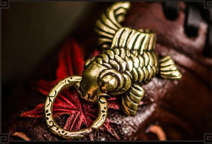 Handmade Leather Tooled Carp Mens Biker Chain Wallet Cool Leather Wallet Long Chain Wallets for Men