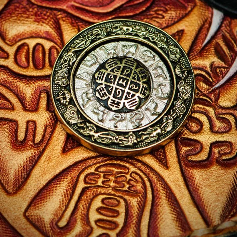 Handmade Leather Tooled Carp Mens Chain Biker Wallet Cool Leather Wallet Long Phone Wallets for Men