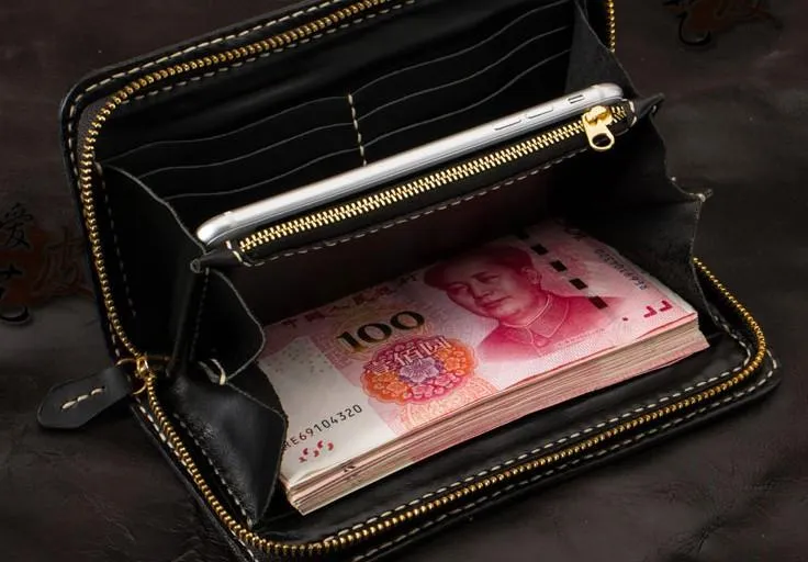 Handmade Leather Tooled Mah??k??la Mens Chain Biker Wallet Cool Leather Wallet Long Clutch Wallets for Men