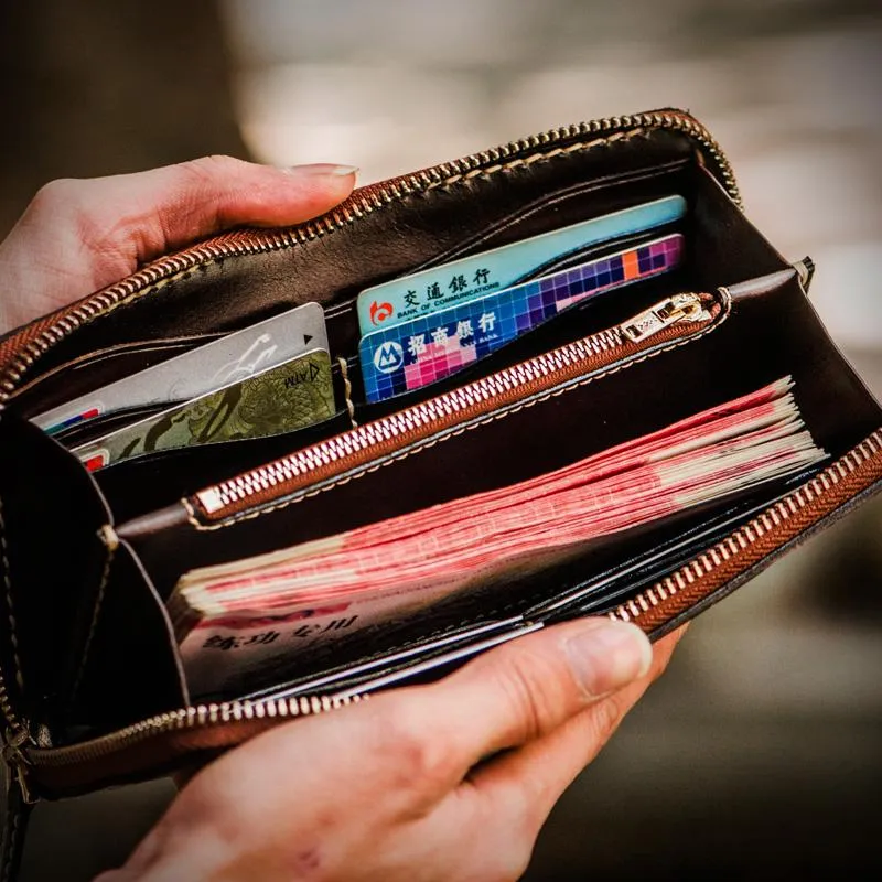 Handmade Leather Ucchusma Mens Chain Biker Wallet Cool Leather Long Wallet With Chain Wallets for Men