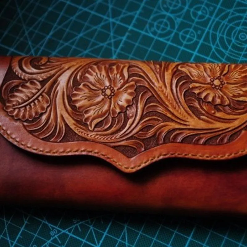 Handmade Leather Vintage Tooled Mens Long Wallet Cool Long Wallet for Men
