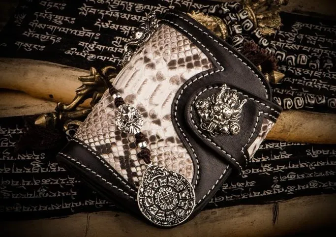 Handmade Leather Wallet Biker Wallet Snake Skin Wallet Cool Wallets for Men Biker Chain Wallet