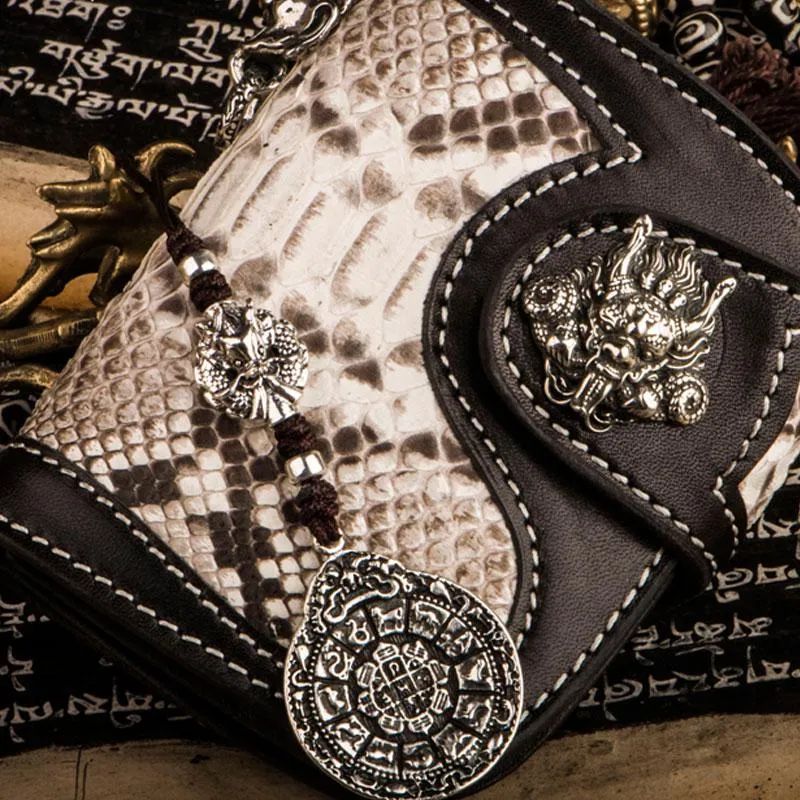 Handmade Leather Wallet Biker Wallet Snake Skin Wallet Cool Wallets for Men Biker Chain Wallet