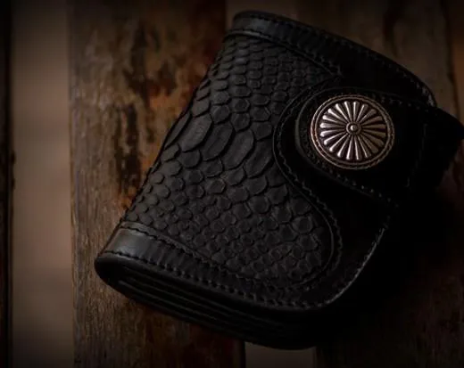 Handmade Leather Wallet Biker Wallet Snake Skin Wallet Cool Wallets for Men Biker Chain Wallet