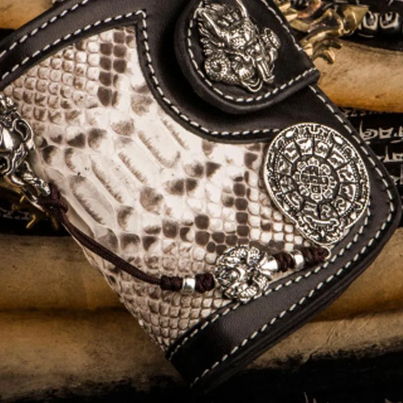 Handmade Leather Wallet Biker Wallet Snake Skin Wallet Cool Wallets for Men Biker Chain Wallet