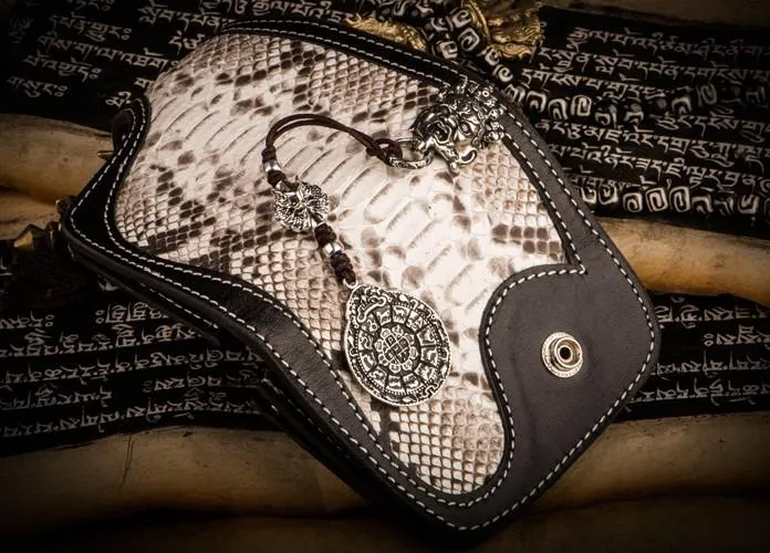 Handmade Leather Wallet Biker Wallet Snake Skin Wallet Cool Wallets for Men Biker Chain Wallet