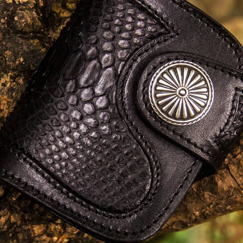 Handmade Leather Wallet Biker Wallet Snake Skin Wallet Cool Wallets for Men Biker Chain Wallet