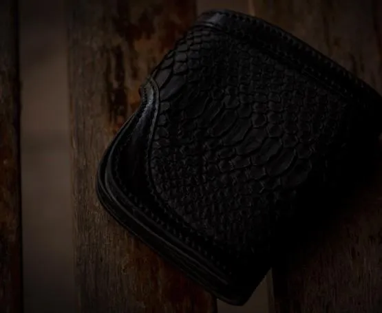 Handmade Leather Wallet Biker Wallet Snake Skin Wallet Cool Wallets for Men Biker Chain Wallet