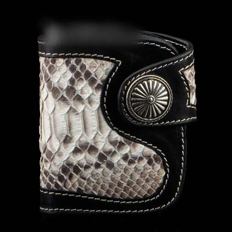 Handmade Leather Wallet Biker Wallet Snake Skin Wallet Cool Wallets for Men Biker Chain Wallet