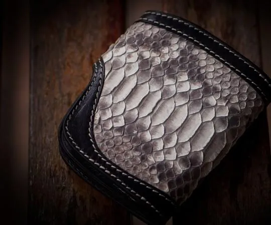 Handmade Leather Wallet Biker Wallet Snake Skin Wallet Cool Wallets for Men Biker Chain Wallet
