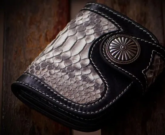 Handmade Leather Wallet Biker Wallet Snake Skin Wallet Cool Wallets for Men Biker Chain Wallet