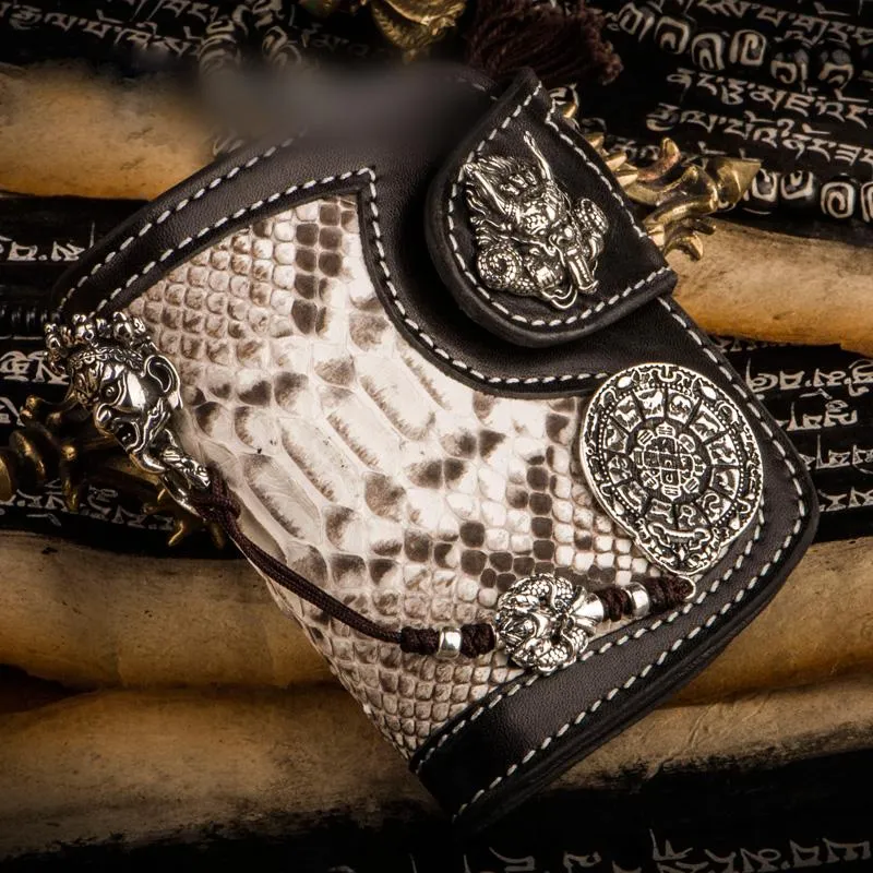Handmade Leather Wallet Biker Wallet Snake Skin Wallet Cool Wallets for Men Biker Chain Wallet