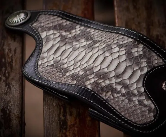 Handmade Leather Wallet Biker Wallet Snake Skin Wallet Cool Wallets for Men Biker Chain Wallet