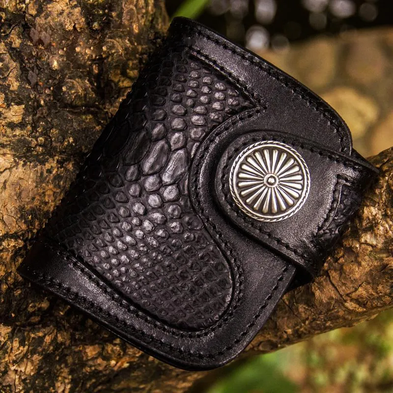 Handmade Leather Wallet Biker Wallet Snake Skin Wallet Cool Wallets for Men Biker Chain Wallet