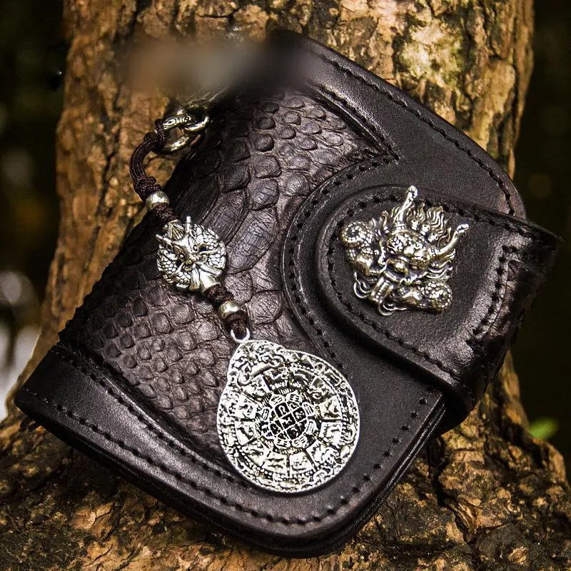 Handmade Leather Wallet Biker Wallet Snake Skin Wallet Cool Wallets for Men Biker Chain Wallet