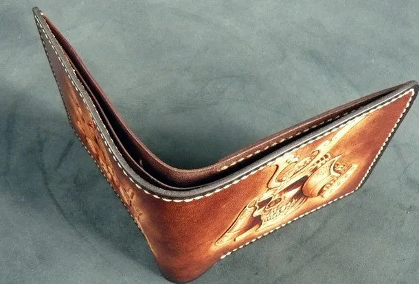 Handmade leather wallet men Japanese general Skull carved leather billfold wallet for him