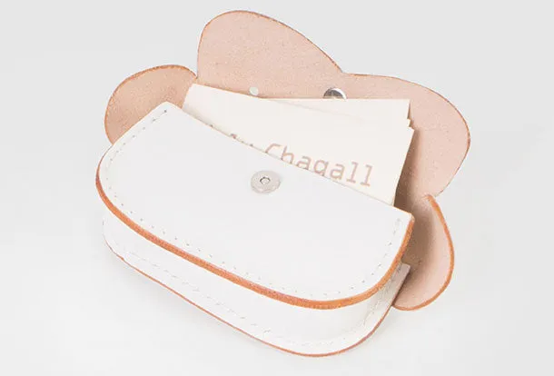 Handmade leather white dog cute billfold coin change wallet card wallet for women
