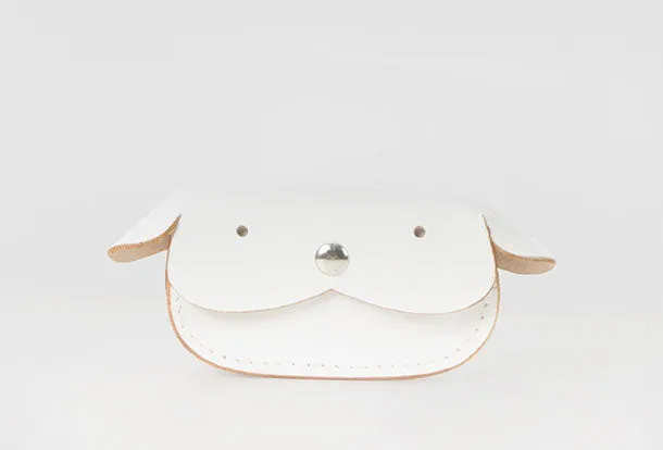 Handmade leather white dog cute billfold coin change wallet card wallet for women