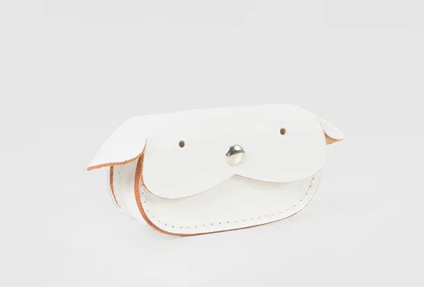 Handmade leather white dog cute billfold coin change wallet card wallet for women