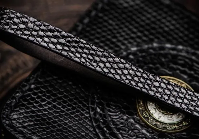 Handmade LIZARD SKIN Leather Black Biker Wallet Mens Cool billfold Chain Wallet Trucker Wallet with Chain
