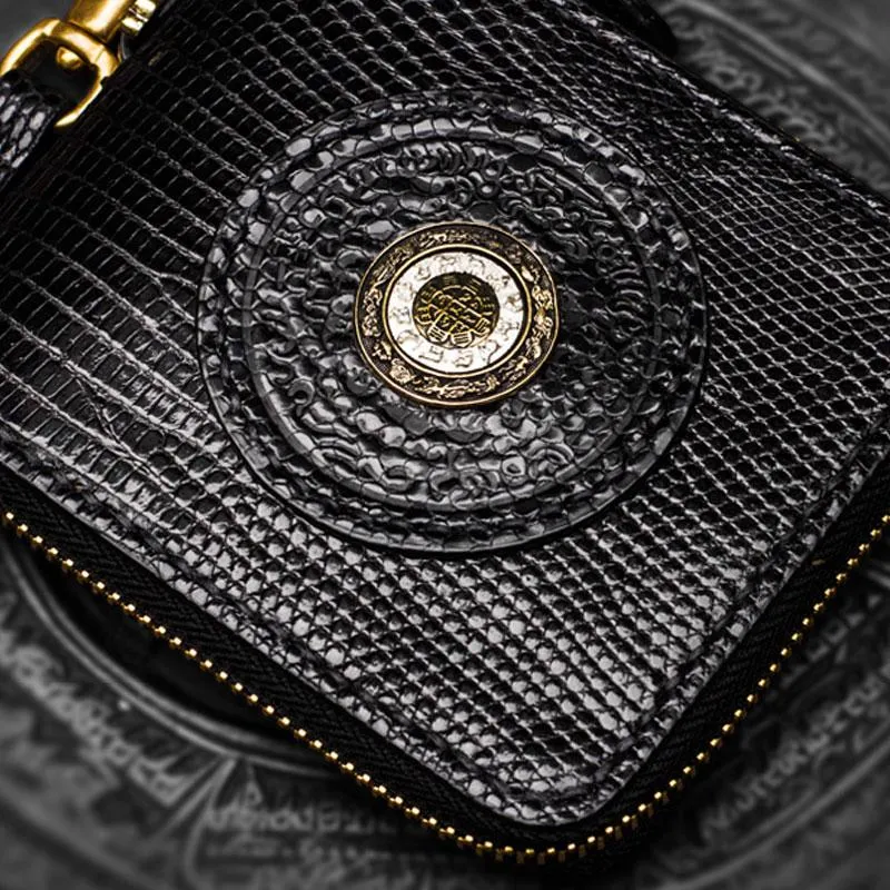 Handmade LIZARD SKIN Leather Black Biker Wallet Mens Cool billfold Chain Wallet Trucker Wallet with Chain