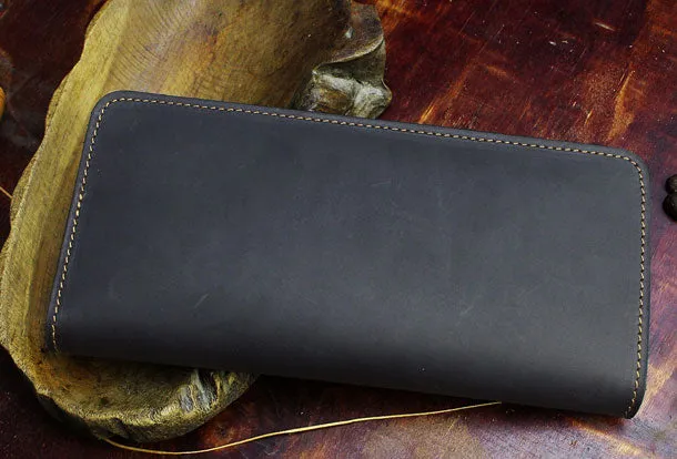 Handmade Long Leather Wallet Floral Bifold Leather Purse Wallet Clutch For Men Women