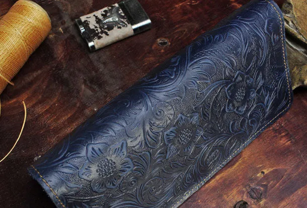 Handmade Long Leather Wallet Floral Bifold Leather Purse Wallet Clutch For Men Women