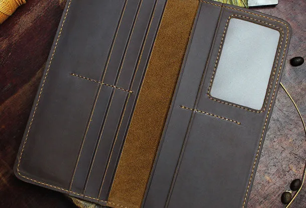 Handmade Long Leather Wallet Floral Bifold Leather Purse Wallet Clutch For Men Women