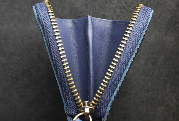 Handmade long leather wallets floral Zipper leather clutch wallet for women men